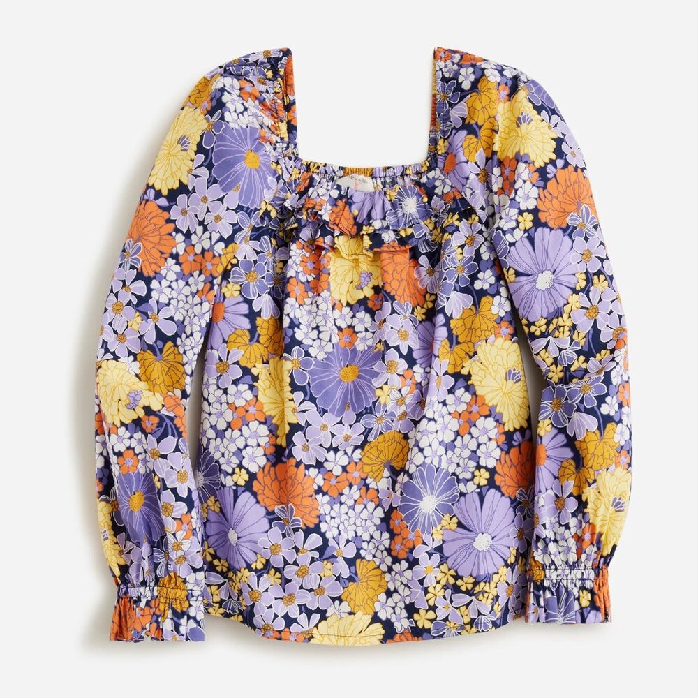 J. Crew Crewcuts Girls' Squareneck Puff-Sleeve Top Dark Evening Floral Large